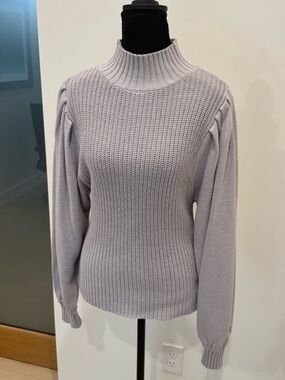 Women's Mock Neck Puff Balloon Sleeve Knit Sweater
